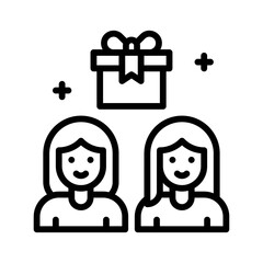 gift box related gift box with girls or characters vector in lineal style,