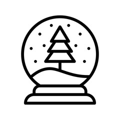 gift box related decoration globe with christmas tree vector in lineal style,