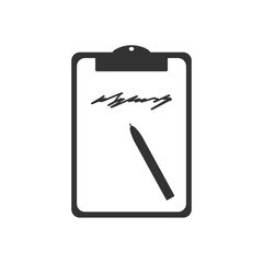 Clipboard, pen icon. Flat Illustration with text. Vector