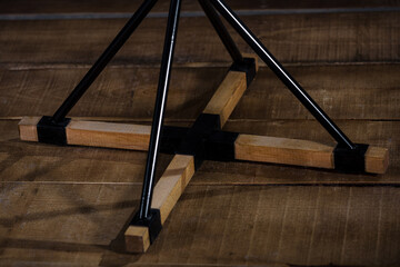 Closeup of a loft-style foldable table base