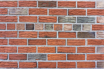 Close up of a red brick wall texture for background. Weathered light brick pattern