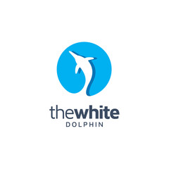 Simple Circular Whale Dolphin Fish at Blue Sea Ocean Logo design