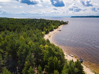 Obraz premium Aerial view from drone of Volga river island called 