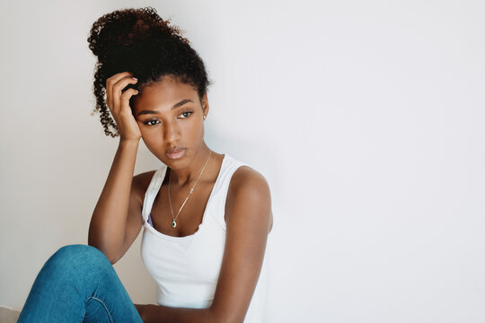 Sad Afro-american Woman Portrait Isolated On Background