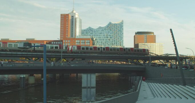 Hamburg, Germany. 18. August. 2020 Subway Train Passes Through the Streets of Hamburg, Germany. City ​​Life or Public Transport Concep.