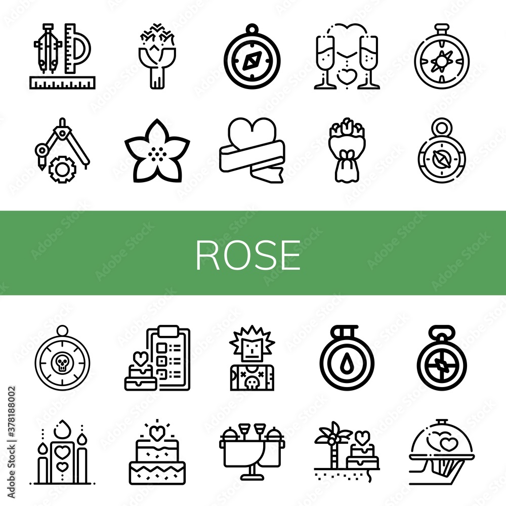 Poster rose simple icons set