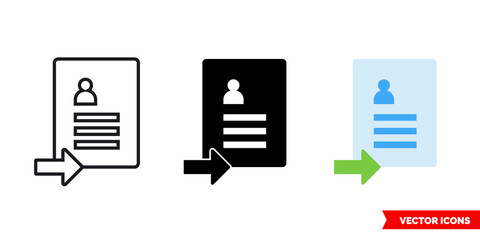 Set as resume icon of 3 types color, black and white, outline. Isolated vector sign symbol.