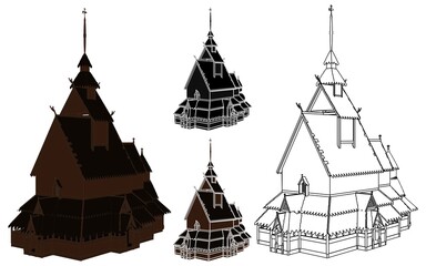 Fototapeta premium Borgund stave church in perspective view, Norway.