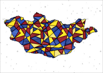 stained glass style design for decoration with the shape of the territory of Mongolia