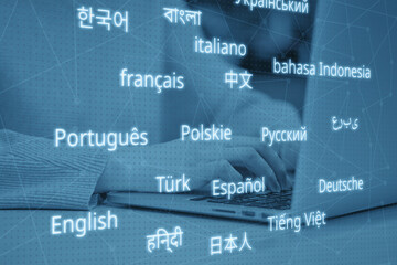 Translator career concept in different languages. toned.