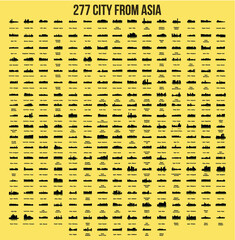 Set of 277 City Silhouette from Asia ( Phnom Penh, Beijing, China, Russia, Turkey, India, Moscow, Japan, Tokyo, Cairo, Egypt, Indonesia, Jakarta, Jerusalem, Pyongyang, North Korea, Seoul, Malaysia )