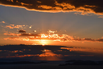 Beautiful sunset sky over western Skopelos, Sporades islands, Greece