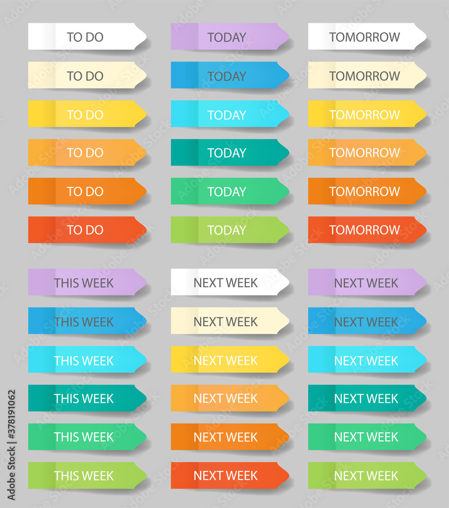 Aufkleber post note stickers mock up isolated on grey background. set of realistic color paper bookmarks and t