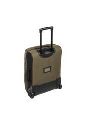 Suitcase with telescopic handle and on wheels isolate on white back. Baggage on a travel or business trip