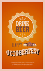 beer festival Oktoberfest party celebration concept lettering greeting card or flyer vertical banner or poster copy space vector illustration