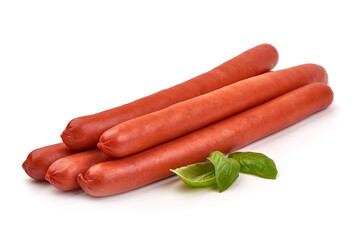Naklejka premium Smoked pork sausages, grill sausages, isolated on white background