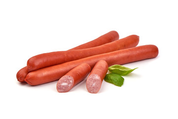 Smoked pork sausages, grill sausages, isolated on white background