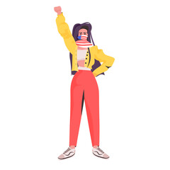 woman in scarf with USA flag labor day celebration concept full length vector illustration