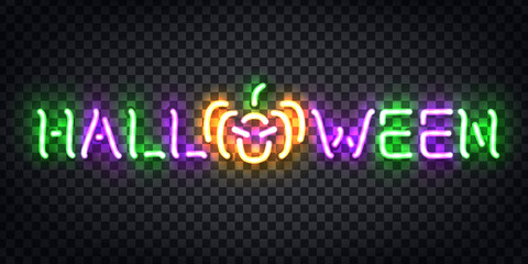 Vector realistic isolated neon sign of Halloween logo for template decoration and invitation covering on the transparent background.