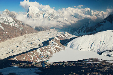 Nepal, Himalaya mountains, Sagarmatha National Park. Trekking, Mountaineering in Everest region on the track of three passes