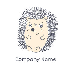 Hedgehog Logo. Cute childish mascot with editable stroke