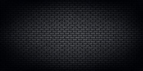 Vector realistic isolated black brick wall background for template and layout decoration.