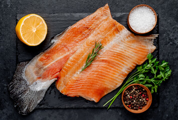 cold smoked salmon on a stone background