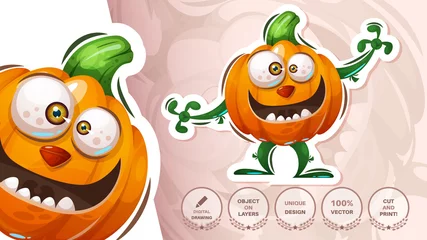Fotobehang Sticker halloween pumpkin - horror illustration © rwgusev