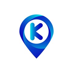 Pin location k letter logo. Location, Map, Pin, Hotel Blue gradient logo