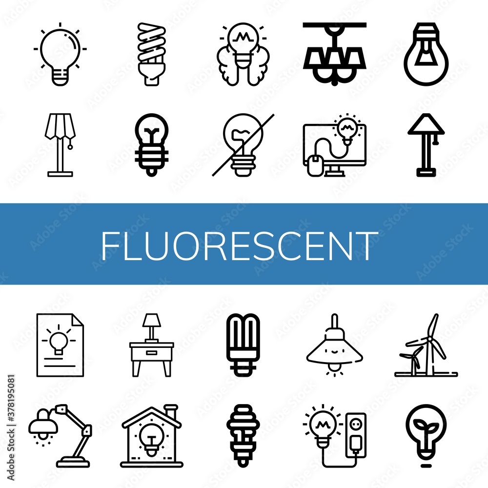 Poster fluorescent simple icons set