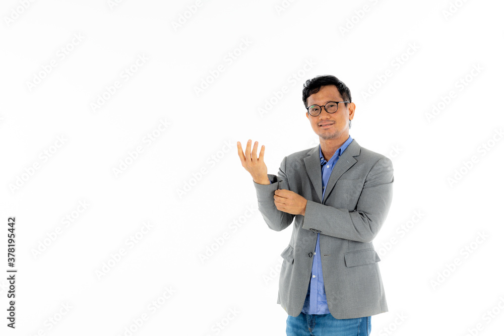 Wall mural portrait of business man lawyer standing wearing suit in front of white background copy space isolat