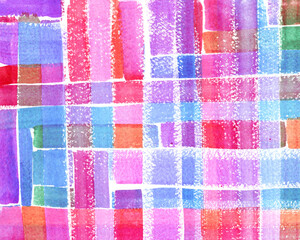 Abstract hand drawn plaid watercolor background. Aquarelle colorful texture. Color blocks hand painting.