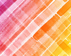 Abstract plaid hand drawn watercolor background. Bright aquarelle colorful texture. Pink and orange backdrop. - 378195873