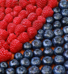 raspberries and blueberries, close up picture