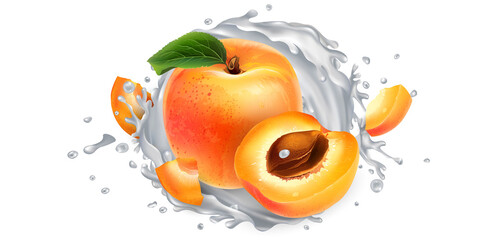 Fototapeta na wymiar Apricots and a splash of milk or yogurt.