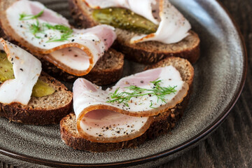 Delicious slice of bacon on the bread, ready to eat