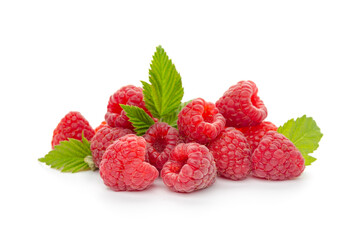  raspberries with leaf isolated on a white background