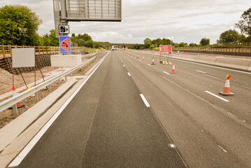 Road works on the route of M62 in UK