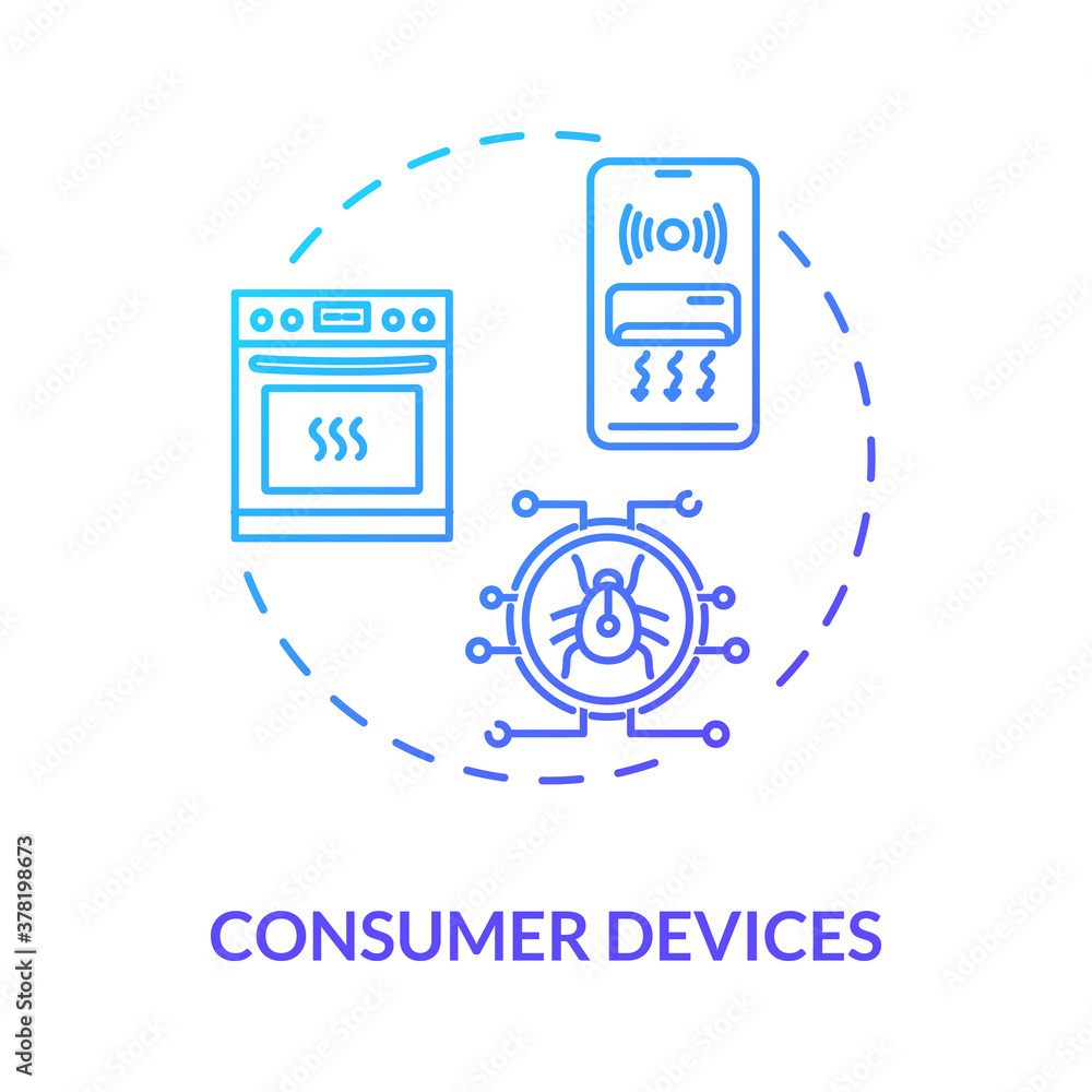 Aufkleber consumer devices concept icon. cybersecurity weaknesses. wireless network connectivity idea thin lin
