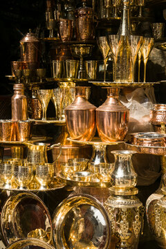 Copper and steel dishware on local market
