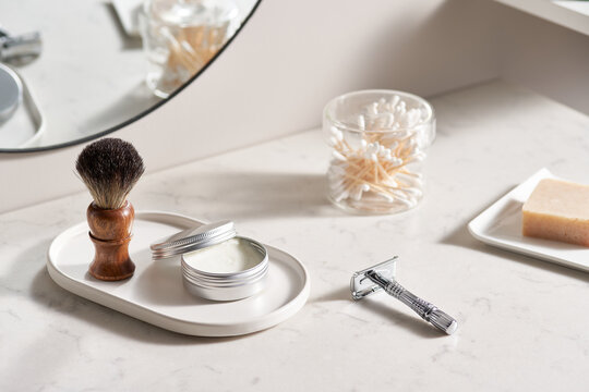 Natural swabs near shaving supplies