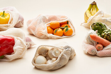 Zero waste bags with groceries