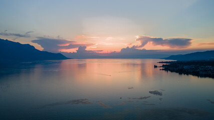 Fototapeta premium Sunset time in Montreux, Switzerland.