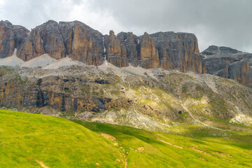 Mountain landscape along the road to Pordoi pass, Dolomites