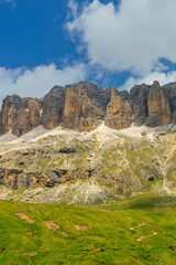 Mountain landscape along the road to Pordoi pass, Dolomites