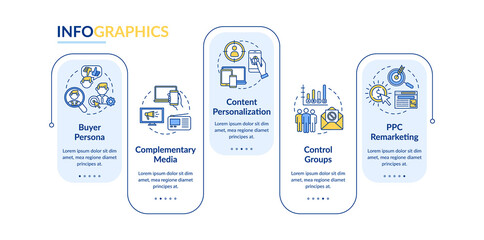 Social media marketing vector infographic template. Marketing campaign presentation design elements. Data visualization with 5 steps. Process timeline chart. Workflow layout with linear icons