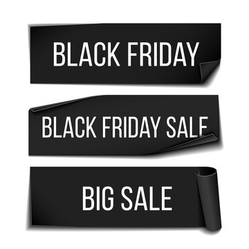 Black realistic curved paper banner ribbon for Black friday super sale.