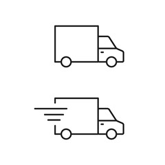 Delivery Truck line icon set on white background. Vector isolated transportation illustration