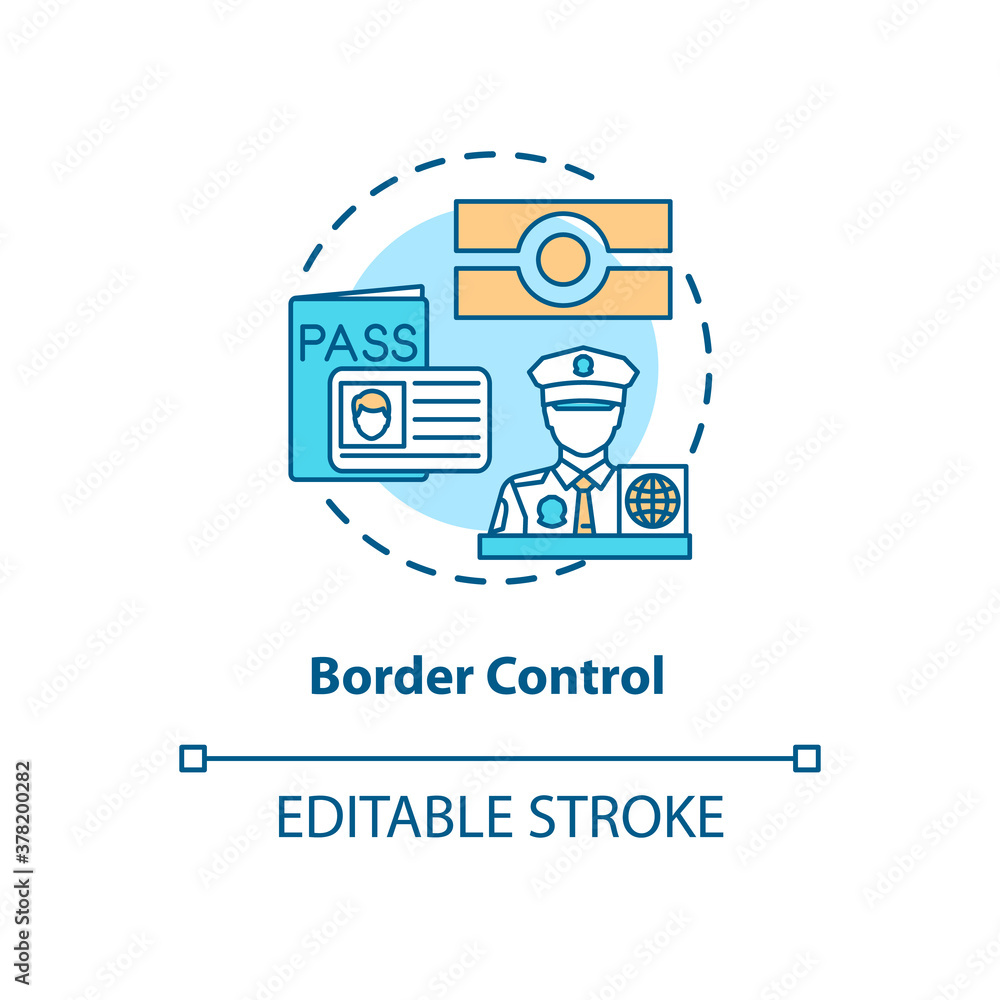 Poster border control concept icon. biometrics everyday usage. futuristic people recognition system idea th