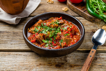 chashushuli georgian kitchen on old wooden table